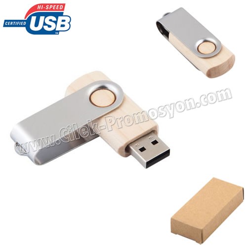 Ahşap Flash Bellek 8 GB - Metal Koruyuculu