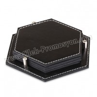 Ucuz Promosyon Deri Bardak Altlığı Takımı Altıgen GMG4036 Ucuz Promosyon Deri Bardak Altlığı Takımı Altıgen GMG4036