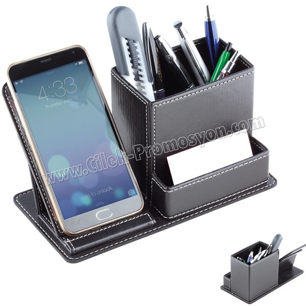 Deri Kalemlik Notluk Telefon Standı