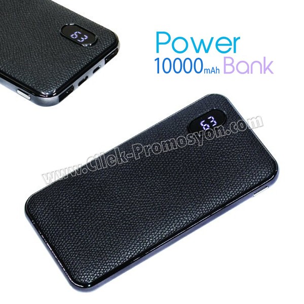 Deri PowerBank 10000 mAh - Dijital Göstergeli - 2 Çıkışlı