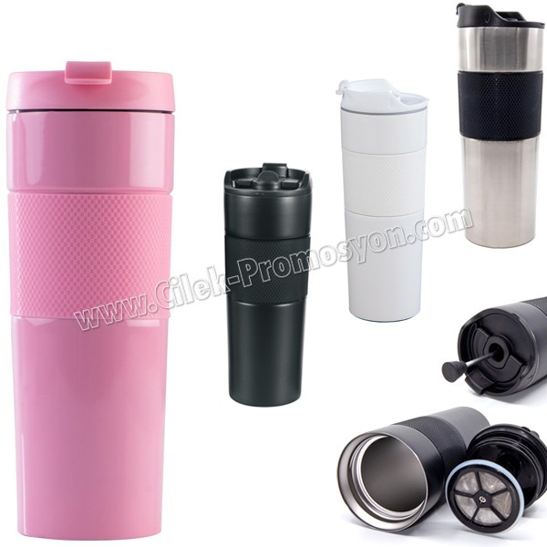 French Press Termos Bardak - Kupa - Mug 500 mL - Metal