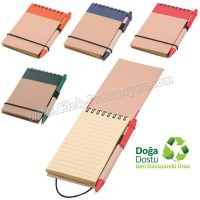 Ucuz Promosyon Geri Dönüşümlü Spiralli Bloknot - Kalemli AGD24159