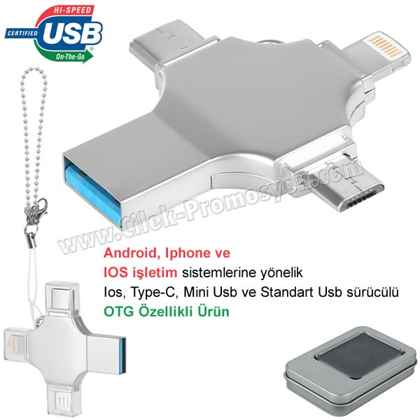 OTG Flash Bellek 32 GB - Ios, Type-C ve Mini Usb - USB 3,0