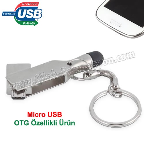 OTG Flash Bellek 8 GB - Dokunmatik Uç ve Anahtarlık - Metal