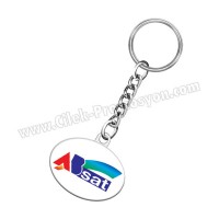 Ucuz Promosyon Zincirli Metal Anahtarlık Oval - Çift Taraflı AA1566-O